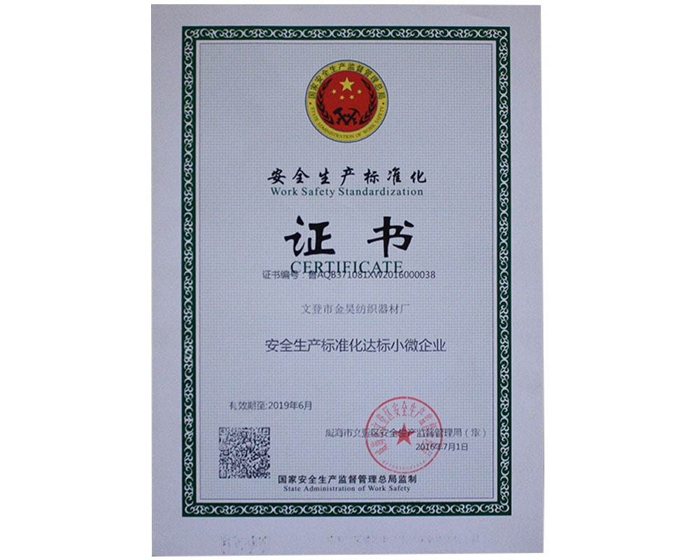Certificate of safety production standardization